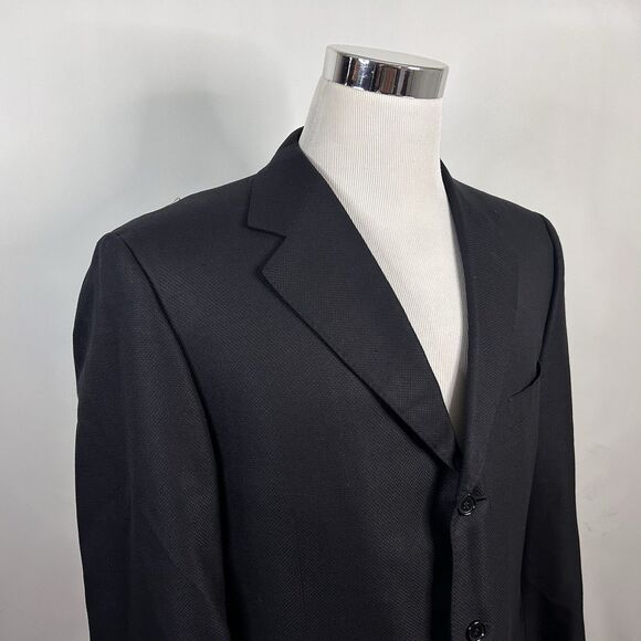 Canali 44R Sport Coat Silk Wool Blend Black Knit Three Button Double Vented